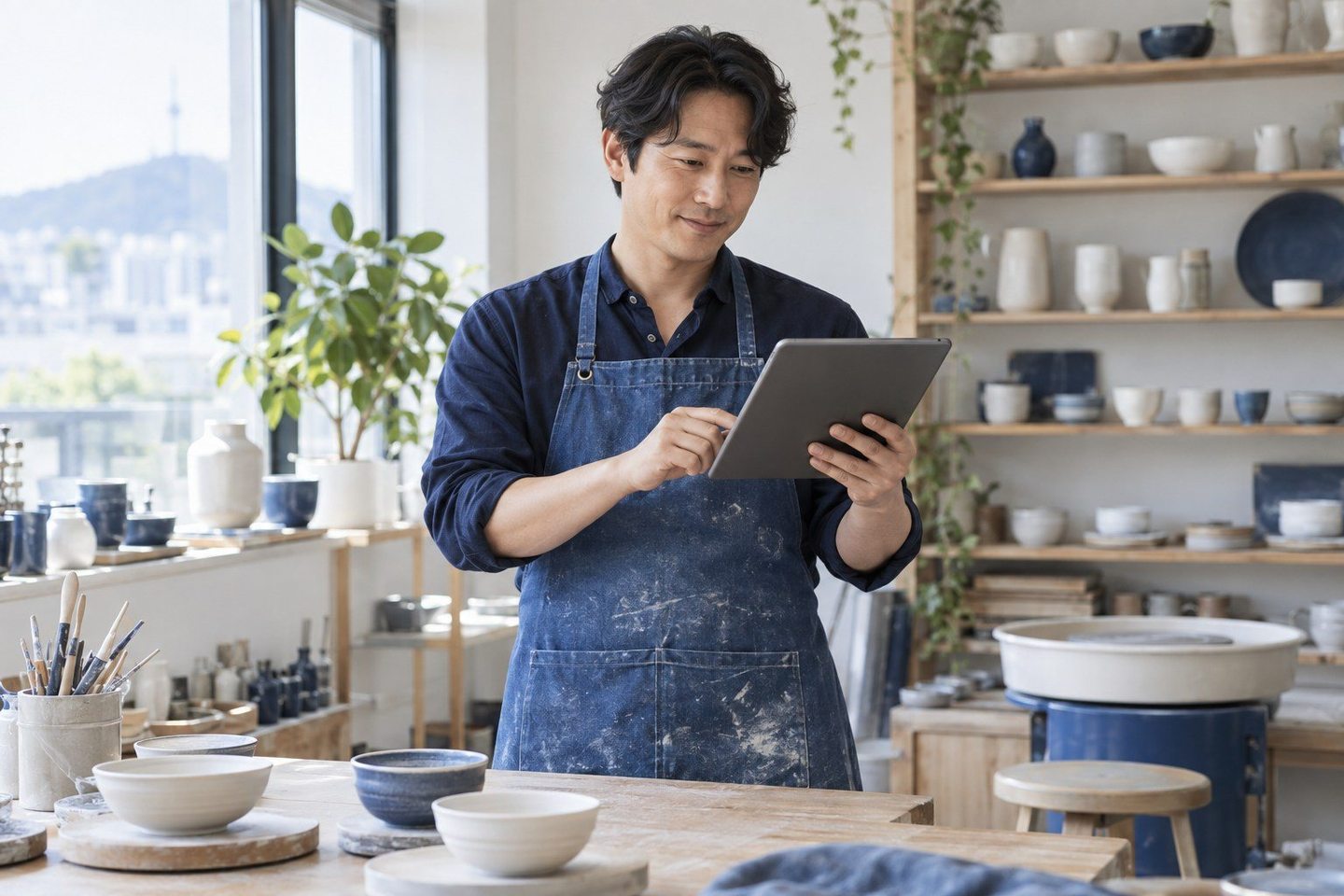 매장 업무 중 휴대용 기기를 확인하는 남성 — 배달대행 PG 가입 기사 단말기 비용기사 단말기 비용, 줄을 갈라 보세요. 연락 주시면 지사 통째의 값으로 고쳐 읽어 드려요.